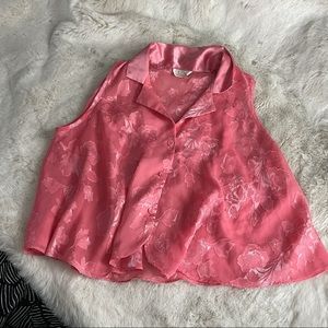 Vintage 80s Pajama Semi Sheer Floral Satin Jacquard  Babydoll Top